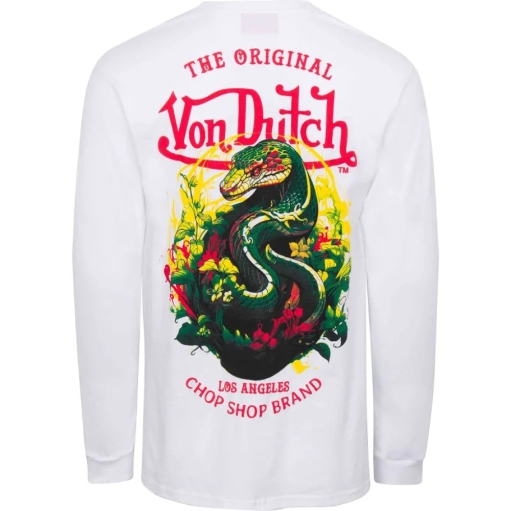 NEW Von Dutch Snake Graphic Long Sleeve Tee White Los Angeles Chop Shop Brand L